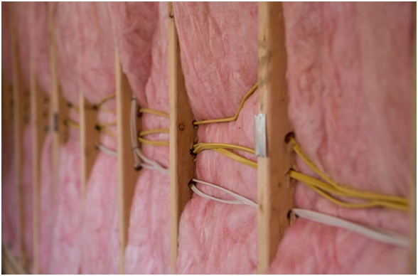 Fiberglass insulation in a wall